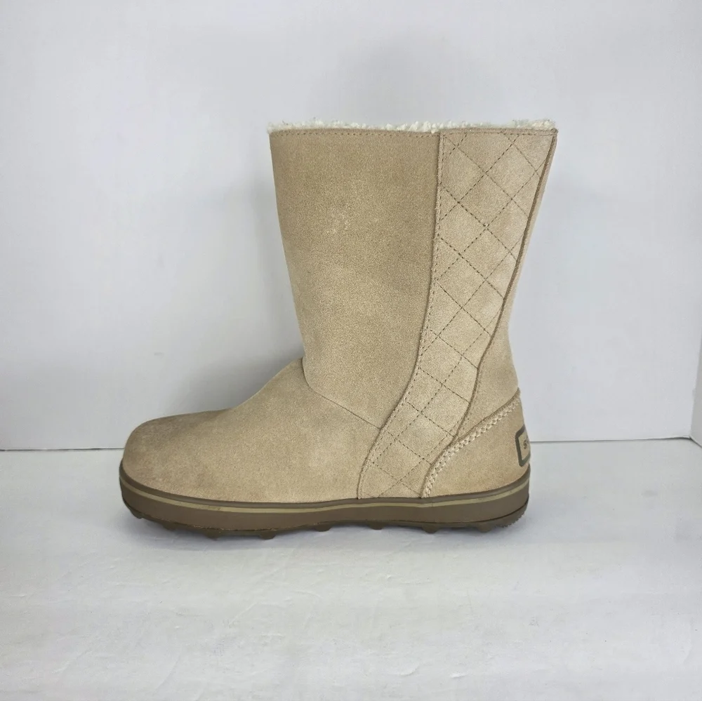 Sorel Women’s Glacy Winter Boots Size 7 Brown Tan Suede Waterproof Boots Slip on
